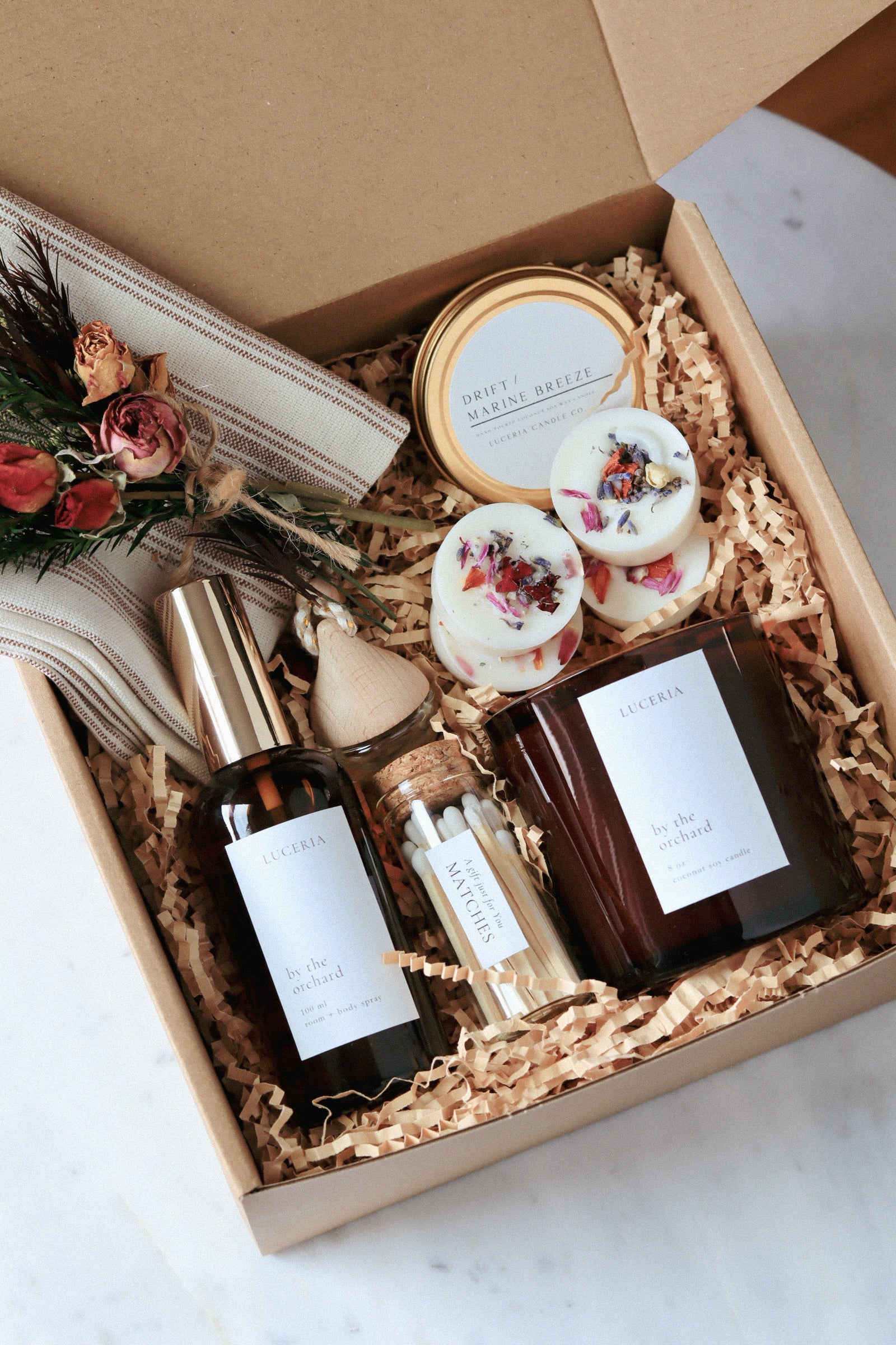 Curated Gift Box Amber Vessel Candle Room Spray Set Luceria